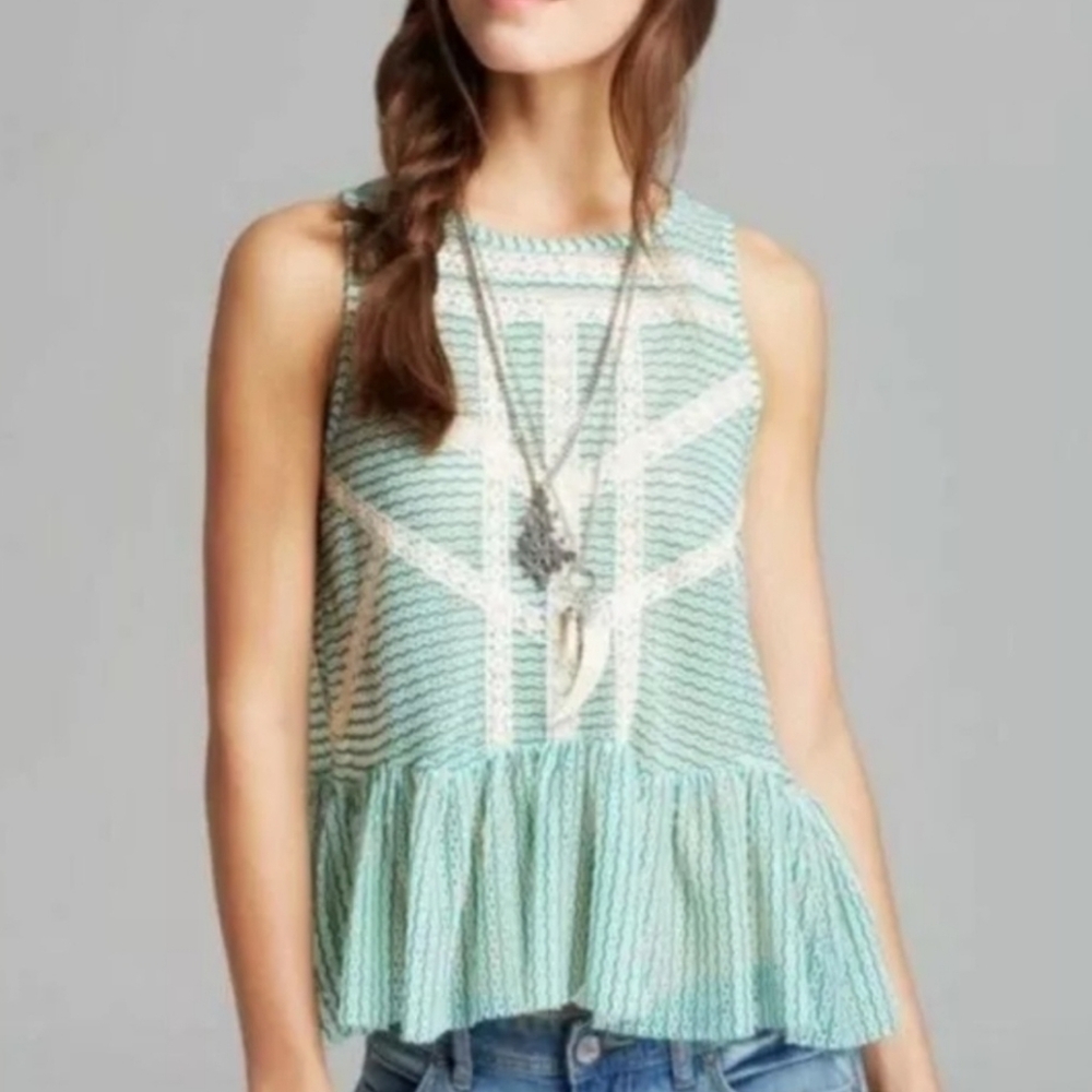 Lace And Stripe Crochet Peplum Top